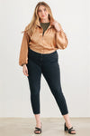 Plus Satin Zip-up Ruched Long Sleeve Cropped Bomber Jacket