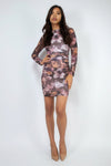 Floral Mesh Ruched Bodycon Dress