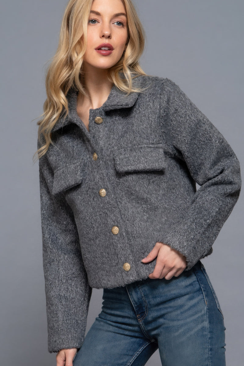 Long Slv Teddy Fleece Short Jacket